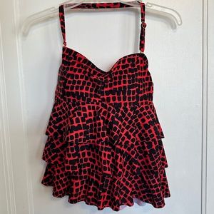 Women's ISLAND ESCAPE Ruffled Tankini Swimsuit Red Black Top Sz. 10